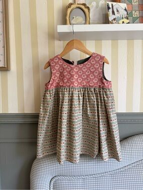 Girls Pink & Cream Floral Sleeveless Cotton Dress